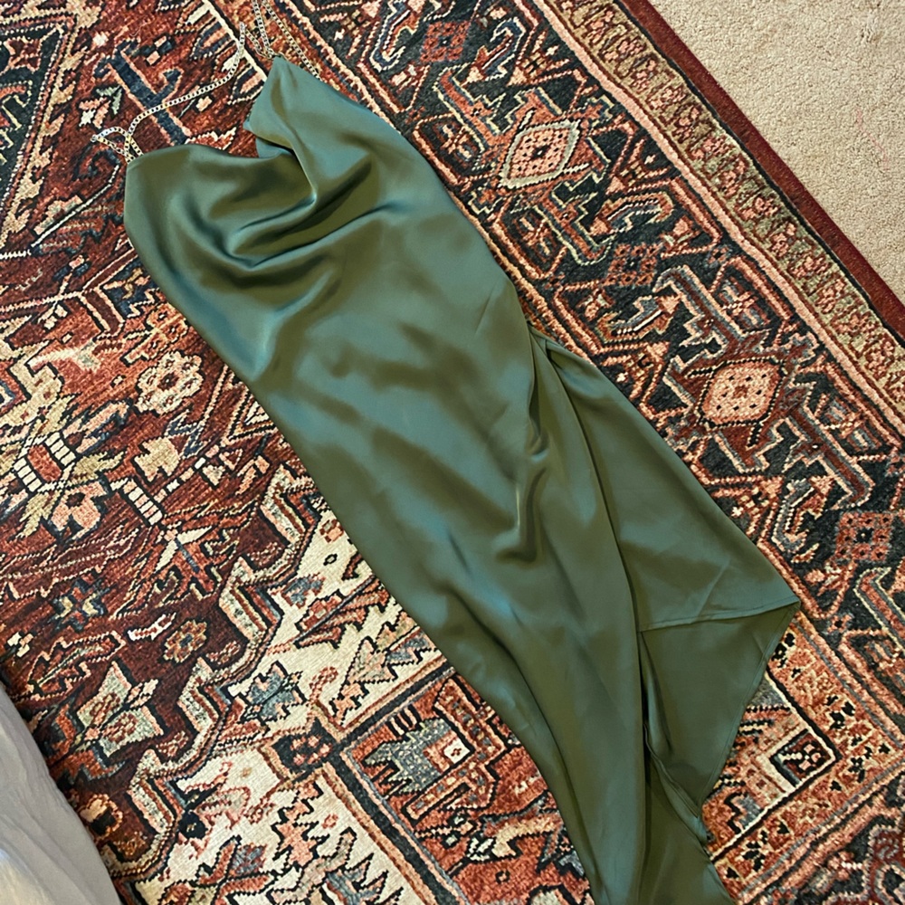 Chain Strap Open-Back Satin Dress